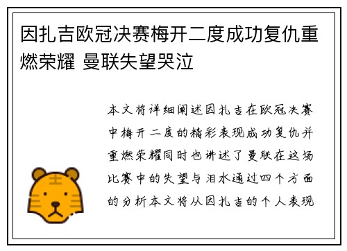 因扎吉欧冠决赛梅开二度成功复仇重燃荣耀 曼联失望哭泣